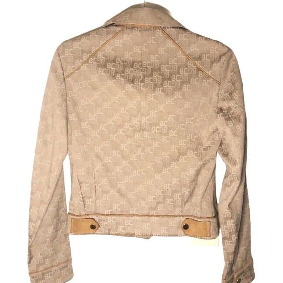 BCBGMaxAzria Y2K Vintage Allover Logo Print Jacket Suede Leather Trim sz 2 - Picture 3 of 12